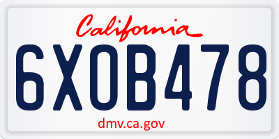 CA license plate 6XOB478