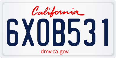 CA license plate 6XOB531