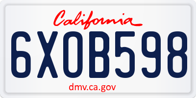 CA license plate 6XOB598