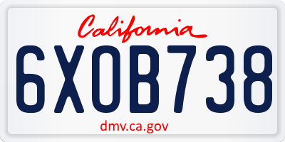 CA license plate 6XOB738