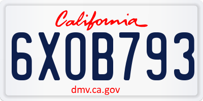 CA license plate 6XOB793