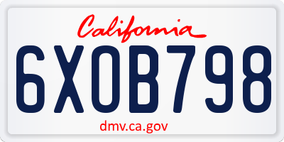 CA license plate 6XOB798