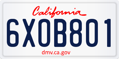 CA license plate 6XOB801
