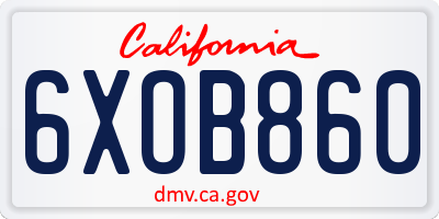 CA license plate 6XOB860