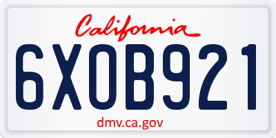 CA license plate 6XOB921