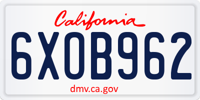 CA license plate 6XOB962