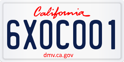 CA license plate 6XOC001