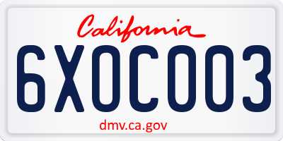 CA license plate 6XOC003