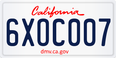 CA license plate 6XOC007