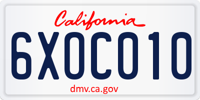 CA license plate 6XOC010