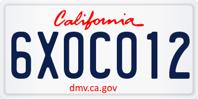 CA license plate 6XOC012