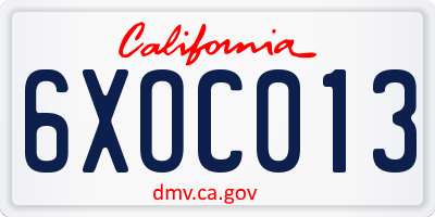 CA license plate 6XOC013