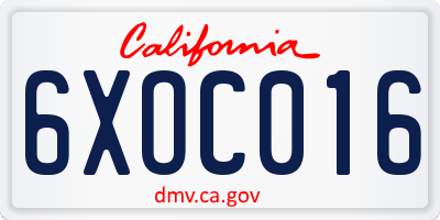 CA license plate 6XOC016