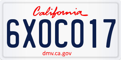 CA license plate 6XOC017