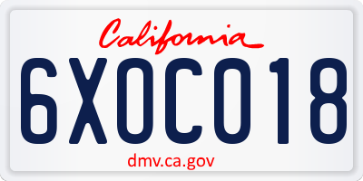 CA license plate 6XOC018