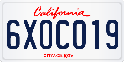 CA license plate 6XOC019