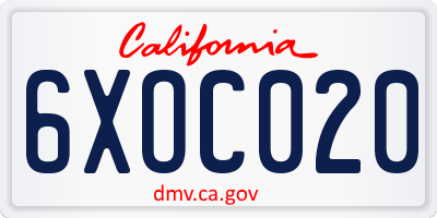 CA license plate 6XOC020