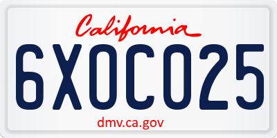 CA license plate 6XOC025