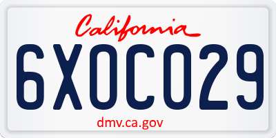 CA license plate 6XOC029