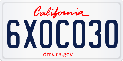 CA license plate 6XOC030