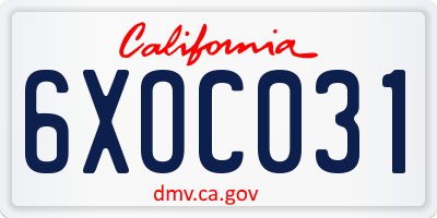 CA license plate 6XOC031
