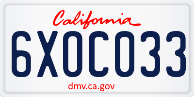 CA license plate 6XOC033