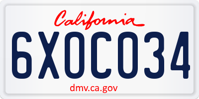 CA license plate 6XOC034