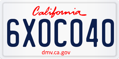 CA license plate 6XOC040
