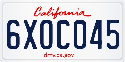 CA license plate 6XOC045