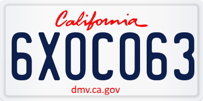 CA license plate 6XOC063