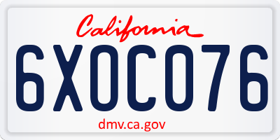 CA license plate 6XOC076