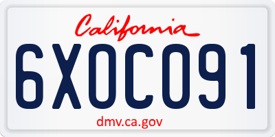 CA license plate 6XOC091