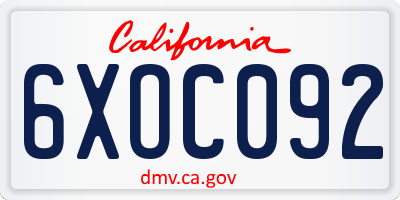 CA license plate 6XOC092