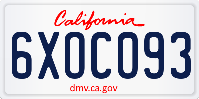 CA license plate 6XOC093