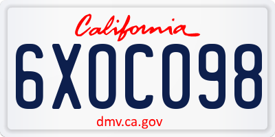 CA license plate 6XOC098