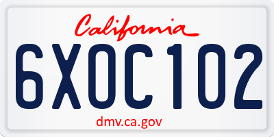 CA license plate 6XOC102