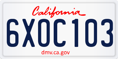 CA license plate 6XOC103