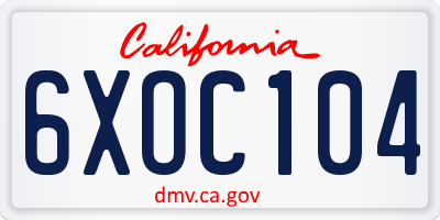CA license plate 6XOC104