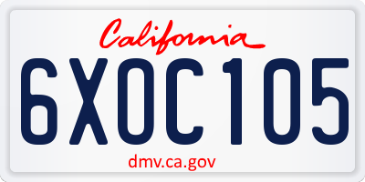 CA license plate 6XOC105