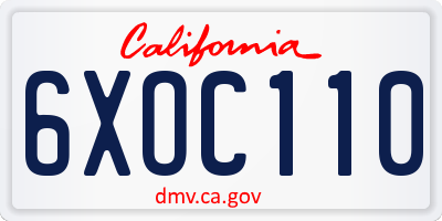 CA license plate 6XOC110