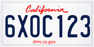 CA license plate 6XOC123