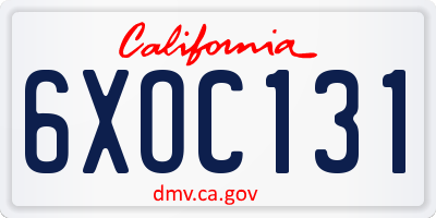 CA license plate 6XOC131