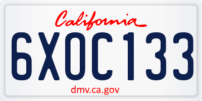 CA license plate 6XOC133