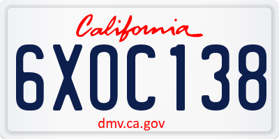 CA license plate 6XOC138