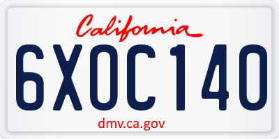 CA license plate 6XOC140