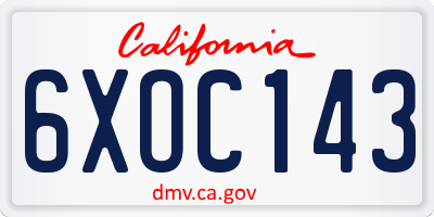 CA license plate 6XOC143