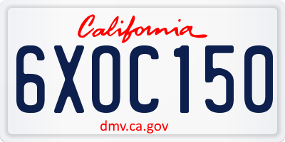 CA license plate 6XOC150