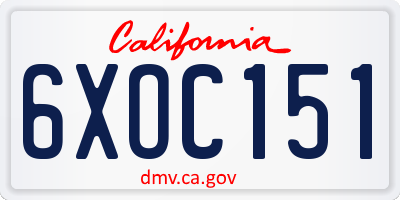 CA license plate 6XOC151