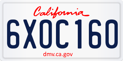 CA license plate 6XOC160