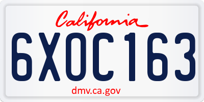 CA license plate 6XOC163